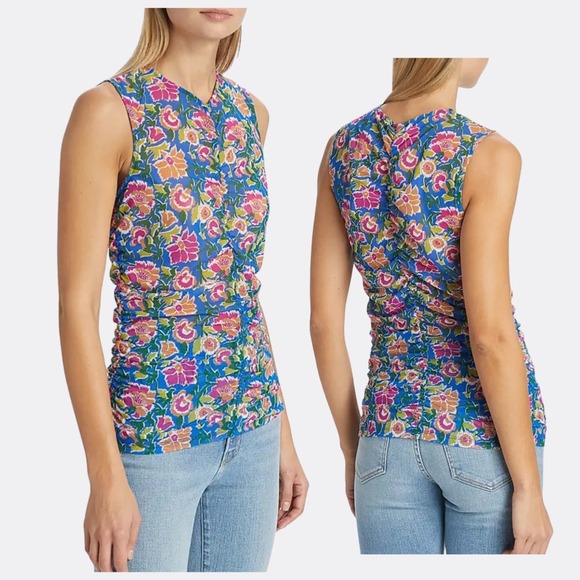 Veronica Beard Tazmin Ruched Floral Mesh Top NWT Size 8 Multicolor Retail $298 - Picture 1 of 7